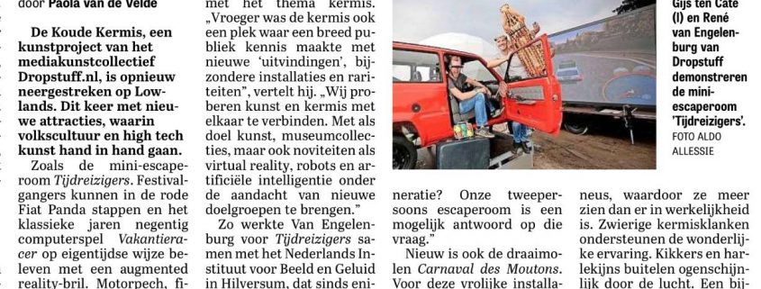 "Tijdreizigers" in de Telegraaf vrijdag 17 augustus 2018